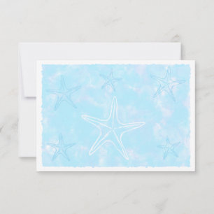 Cartão De Notas Estrela-do-mar Aquarela Azul Pastel Claro