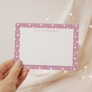 Cartão De Notas Estrelas brancas brancas brancas Pastel Pink Monog