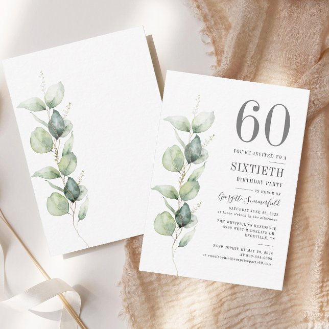 Cartão De Notas Eucalyptus 60th Birthday Greenery Foliage (Eucalyptus 60th Birthday Party Invitation)
