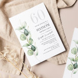 Cartão De Notas Eucalyptus 60th Birthday Greenery Invitation<br><div class="desc">Pode ser uma festa surpresa ou outra década especial alcançada. Este 60º convite de aniversário com eucalipto verde design com tipografia popular moderna pode ser facilmente editado para comemorar qualquer aniversário ou aniversário. Você pode alterar o texto, os detalhes do aniversário e a cor do plano de fundo clicando no...</div>