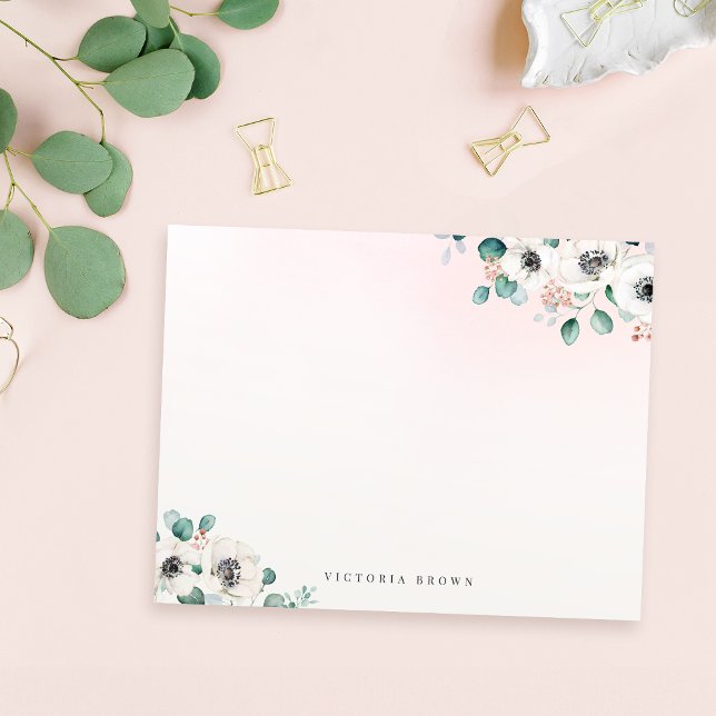 Cartão De Notas Eucalyptus Anemone Papel de Carta Personalizado Fl (Eucalyptus Anemone Floral Personalized Stationery Note Card)
