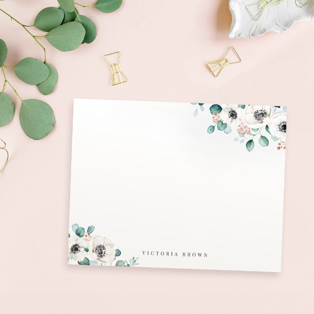Cartão De Notas Eucalyptus Anemone Papel de Carta Personalizado Fl (Eucalyptus Anemone Floral Personalized Stationery Note Card)
