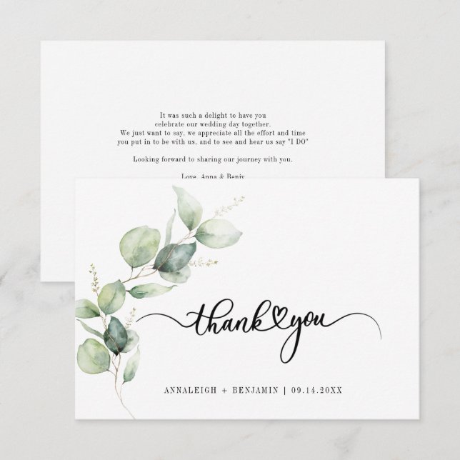 Cartão De Notas Eucalyptus - Casamento Mão-Escrito Obrigado (Frente/Verso)