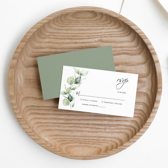 Cartão De Notas Eucalyptus Greenery Script de Casamento RSVP (Eucalyptus Greenery Watercolor Script Wedding RSVP Enclosure Card)