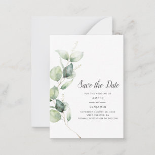 Cartão De Notas Eucalyptus Greenery Script Wedding Salvar Data