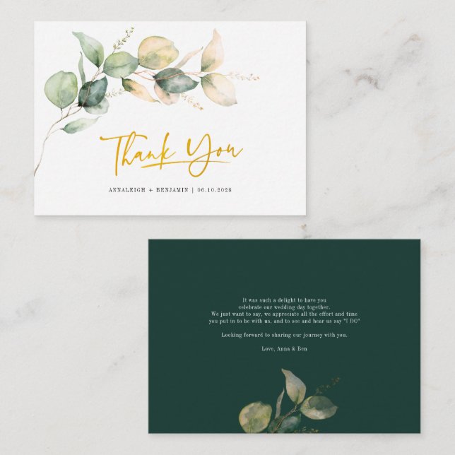 Cartão De Notas Eucalyptus Hand-Lettered Wedding Thank You Mini (Frente/Verso)