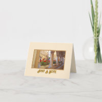 European RED GERANIUES AT COLONNADE Flat Note Card