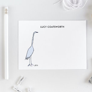 Cartão De Notas Excelente Azul Heron Monograma Boho Bird Trabalho