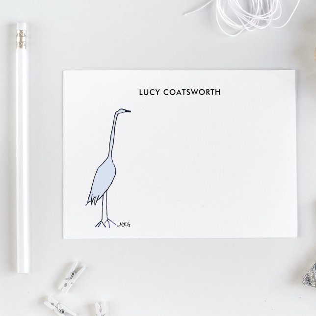 Cartão De Notas Excelente Azul Heron Monograma Boho Bird Trabalho  (These whimsical Great Blue Heron notecards capture the  beauty and humor of this bird.)