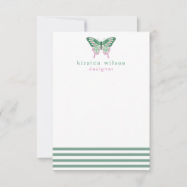 Cartão De Notas Faixa Verde Elegante e Borboleta - Personalizada