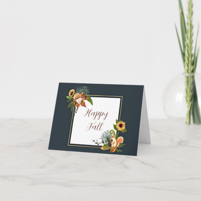 Cartão De Notas Fall critters and nature with customizable text  (Frente)