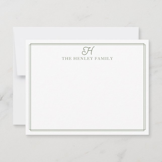 Cartão De Notas Family Initial Green Border Monogram Stationery (Frente)