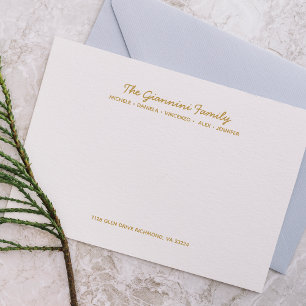 Cartão De Notas FAMILY NOTECARDS Nome Cursivo Endereço FAUX DOURAD