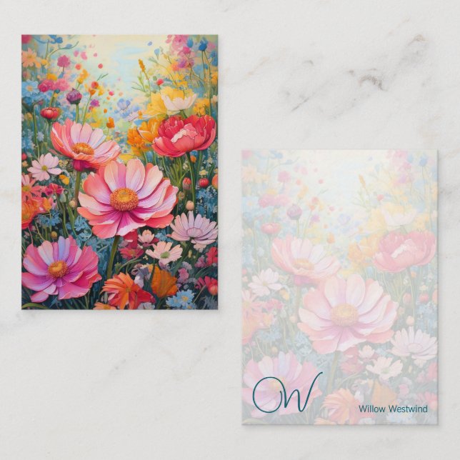 Cartão De Notas Fantasia Feliz, Flor Rosa, Monograma (Frente/Verso)