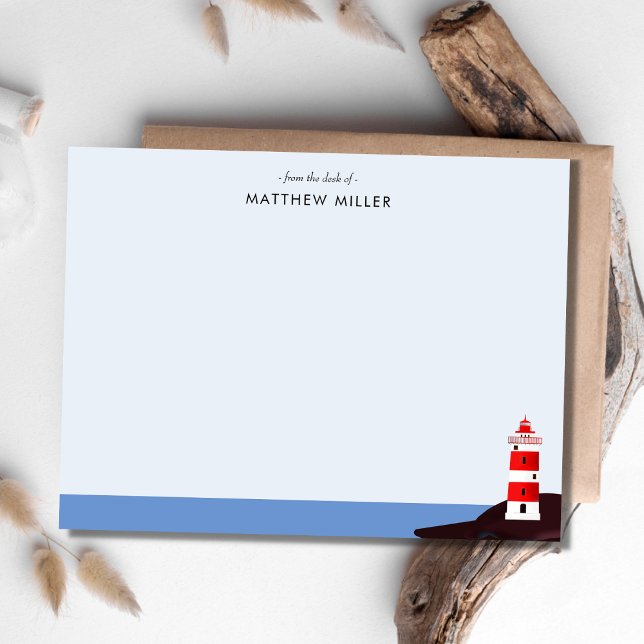 Cartão De Notas Farol Costeiro Personalizado Azul (Criador carregado)