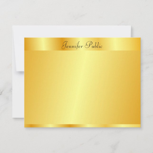 Cartão De Notas Faux Dourado Elegante Nome do Script de Mão Texto  (Frente)