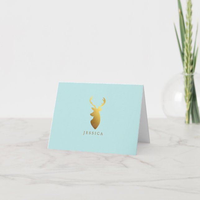 Cartão De Notas Faux Gold Foil Deer Head (Frente)
