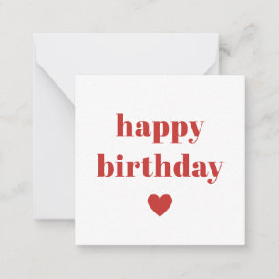 Cartão De Notas Feliz Aniversário Coração Vermelho Minimalista Mod