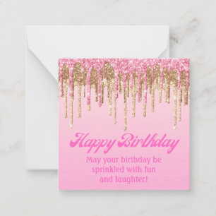 Cartão De Notas feliz aniversário dourado cor-de-rosa pingando rel