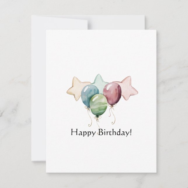Cartão De Notas Feliz Aniversário Estrelas e Balões (Frente)