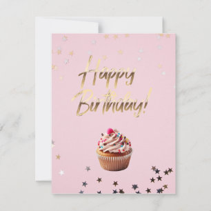 Cartão De Notas feliz aniversário, rosa e design de ouro
