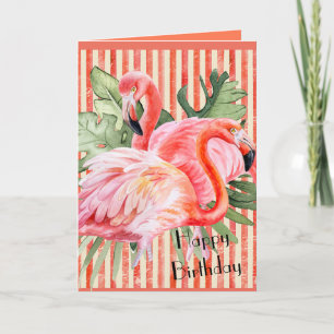 Cartão De Notas Feliz Aniversário Rosa Flamingo Personalizado