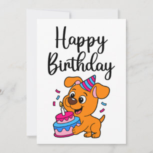 Cartão De Notas Feliz Aniversário Simples Moderno Cachorro Fofo
