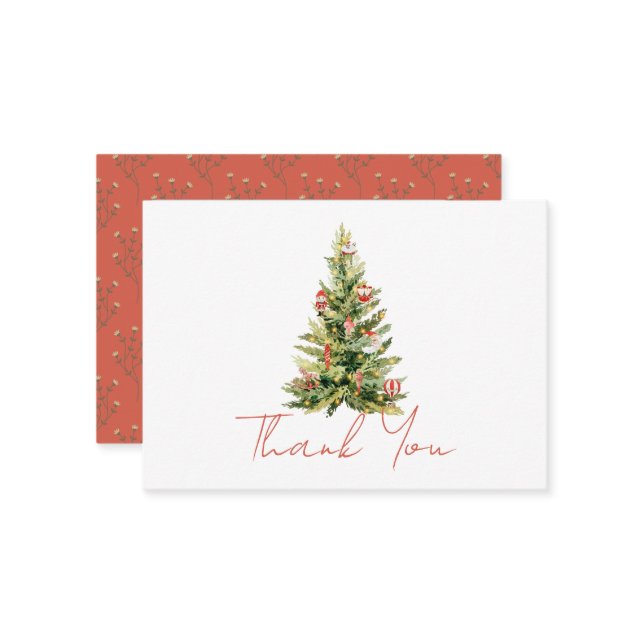 Cartão De Notas Feliz, Árvore de Natal Vermelho Obrigado (Frente/Verso In Situ)