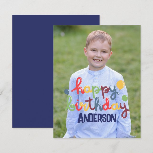 Cartão De Notas Feliz Balão de Aniversário Personalizável (Frente/Verso)