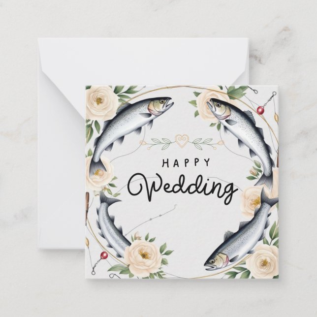 Cartão De Notas Feliz Casamento de Vestígios de Pesca (Frente)