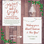 Cartão De Notas Feliz de Natal e Bright Santa Noite Vermelha e Ver<br><div class="desc">Lembre-se à família e aos amigos durante a época de Natal para nos lembrar que Jesus é a verdadeira razão da época. O nascimento do Cristo nos faz Feliz e Brilho! Fundo branco com uma escrita vermelha elegante e uma corda luminosa de Natal esbranquiçada a correr da frente para trás....</div>