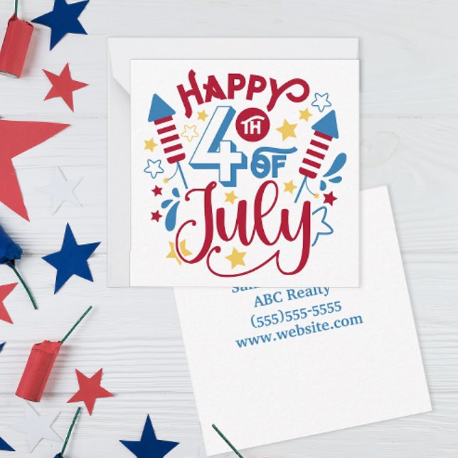 Cartão De Notas Feliz dia 4 de julho de Pop by (Personalized 4th of July Pop By Card for Real Estate and Small Business)