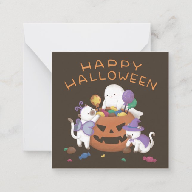 Cartão De Notas Feliz Dia das Bruxas: Gatos e Fantasmas (Frente)