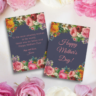 Cartão De Notas feliz dia de as mães aquarela floral vintage azul
