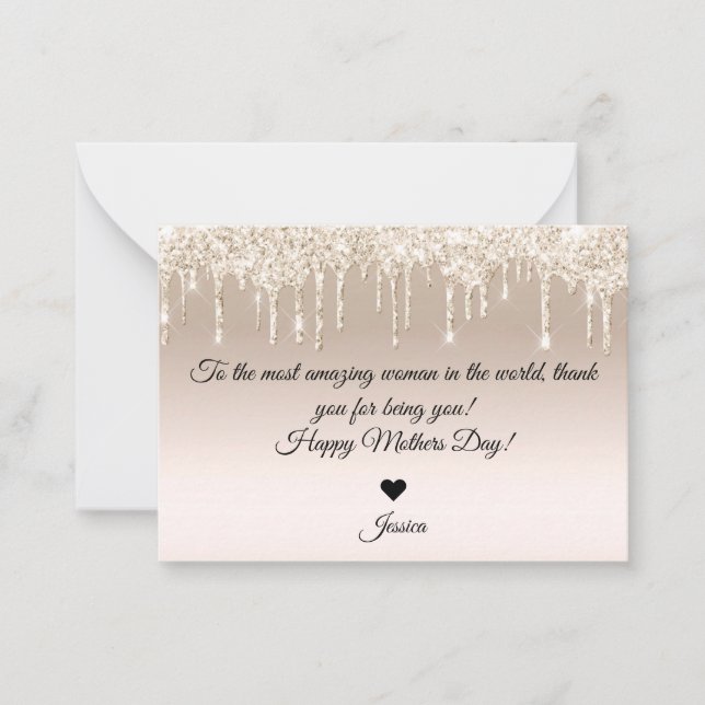 Cartão De Notas feliz dia de as mães de brilho dourado (Frente)