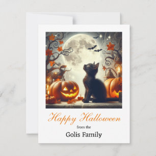 Cartão De Notas Feliz Halloween Gato Abóbora Nota Carro
