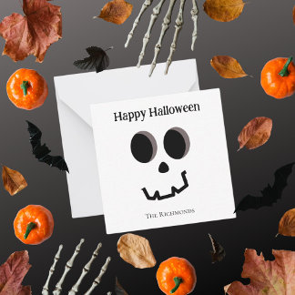 Cartão De Notas Feliz Halloween Rosto de Esqueleto Fofo cumpriment