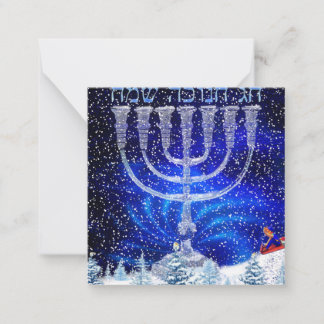 Cartão De Notas Feliz Hanukkah Neve e Menorá
