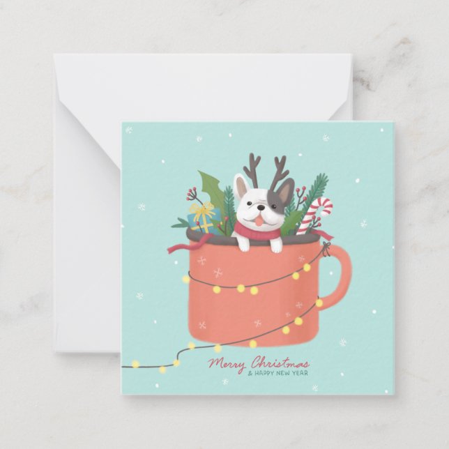 Cartão De Notas Feliz Natal: Arte Ilustradora de Cão (Frente)