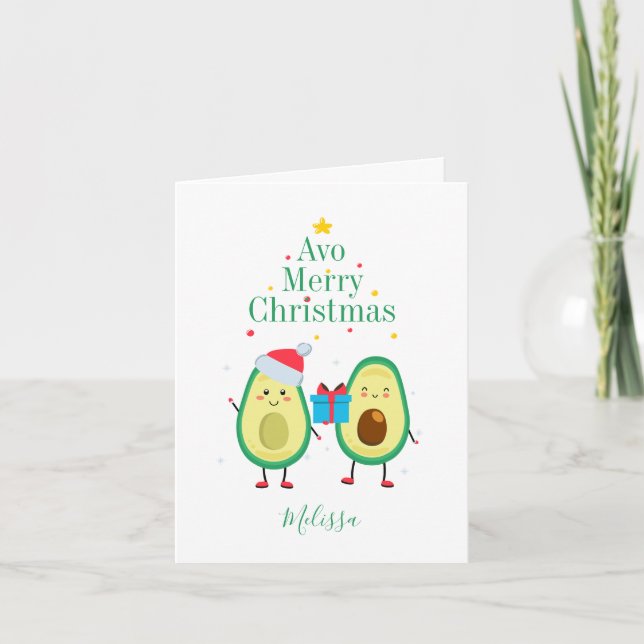 Cartão De Notas Feliz Natal Avocado Ilustração Personalizada (Frente)