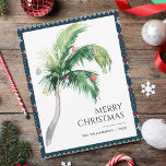 Cartão De Notas Feliz Natal Decorado Árvore de Palma<br><div class="desc">Um moderno cartão de saudação simples,  de na moda,  com tipografia moderna e manuscrita com palma de árvore decorada. Personalize facilmente esta placa clicando no botão "Personalizar".</div>