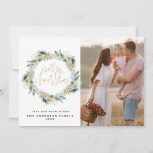 Cartão De Notas Feliz Natal Dourado Greenery Wreath Saudação