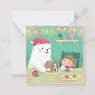 Cartão De Notas Feliz Natal: Urso Polar e Criança