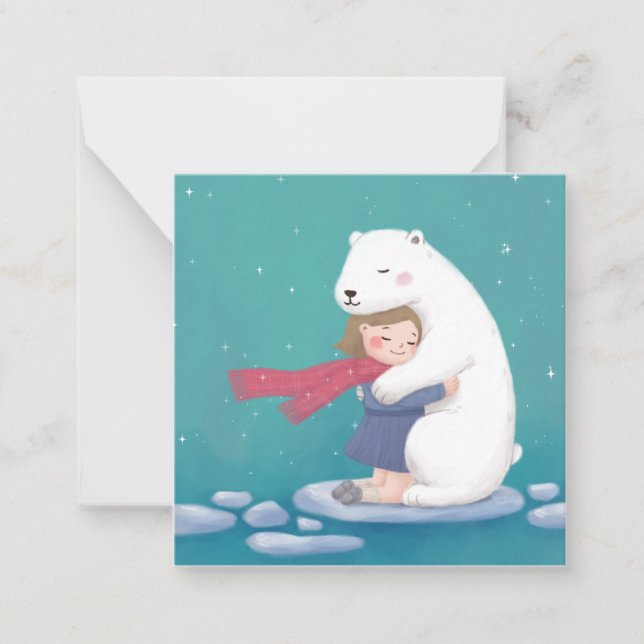 Cartão De Notas Feliz Natal: Urso Polar e Ilustração Infantil (Frente)