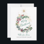 Cartão De Notas Feliz Natal Watercolor Holly Berry Wreath<br><div class="desc">Uma festiva melancolia de Natal,  coroa de fruta sagrada e um cartão de Natal brilhante personalizado com o seu nome familiar.</div>