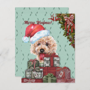 Cartão De Notas Feliz Woofmas! Apricot Poodle Santa Hat Natal