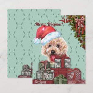 Cartão De Notas Feliz Woofmas! Chapéu de Papai Noel de Poodle Dour