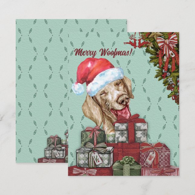 Cartão De Notas Feliz Woofmas! Engraçado Dachshund Santa Hat Natal (Frente/Verso)