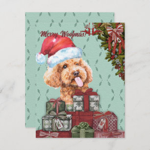 Cartão De Notas Feliz Woofmas! Engraçado Poodle Santa Hat Natal