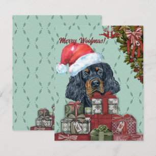 Cartão De Notas Feliz Woofmas! Gordon Setter Santa Hat Natal